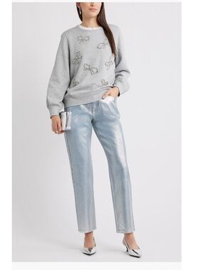 Nordstrom Shimmery Light Silver Straight-Leg Jeans